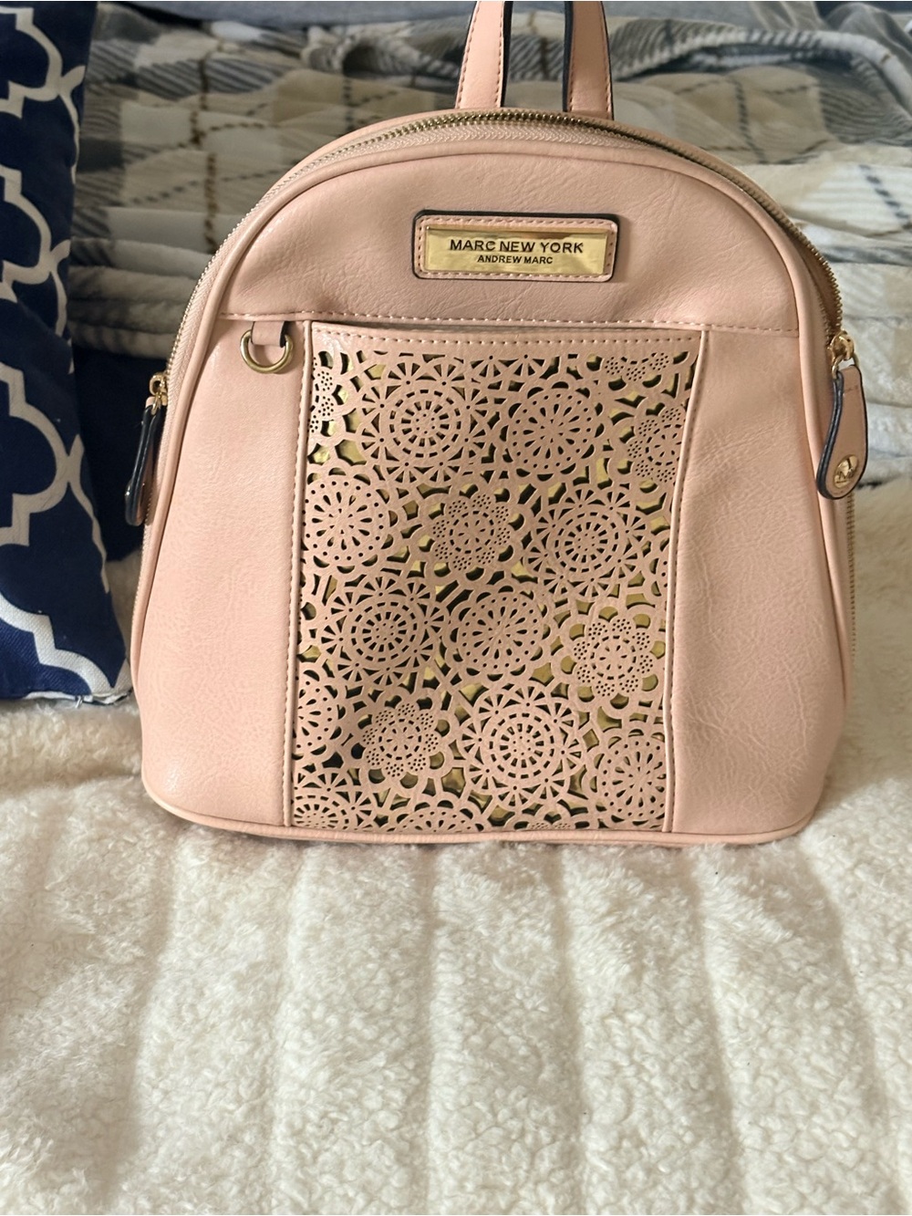 Marc New York Blush Pink Laser-Cut Backpack with Gold Underlay